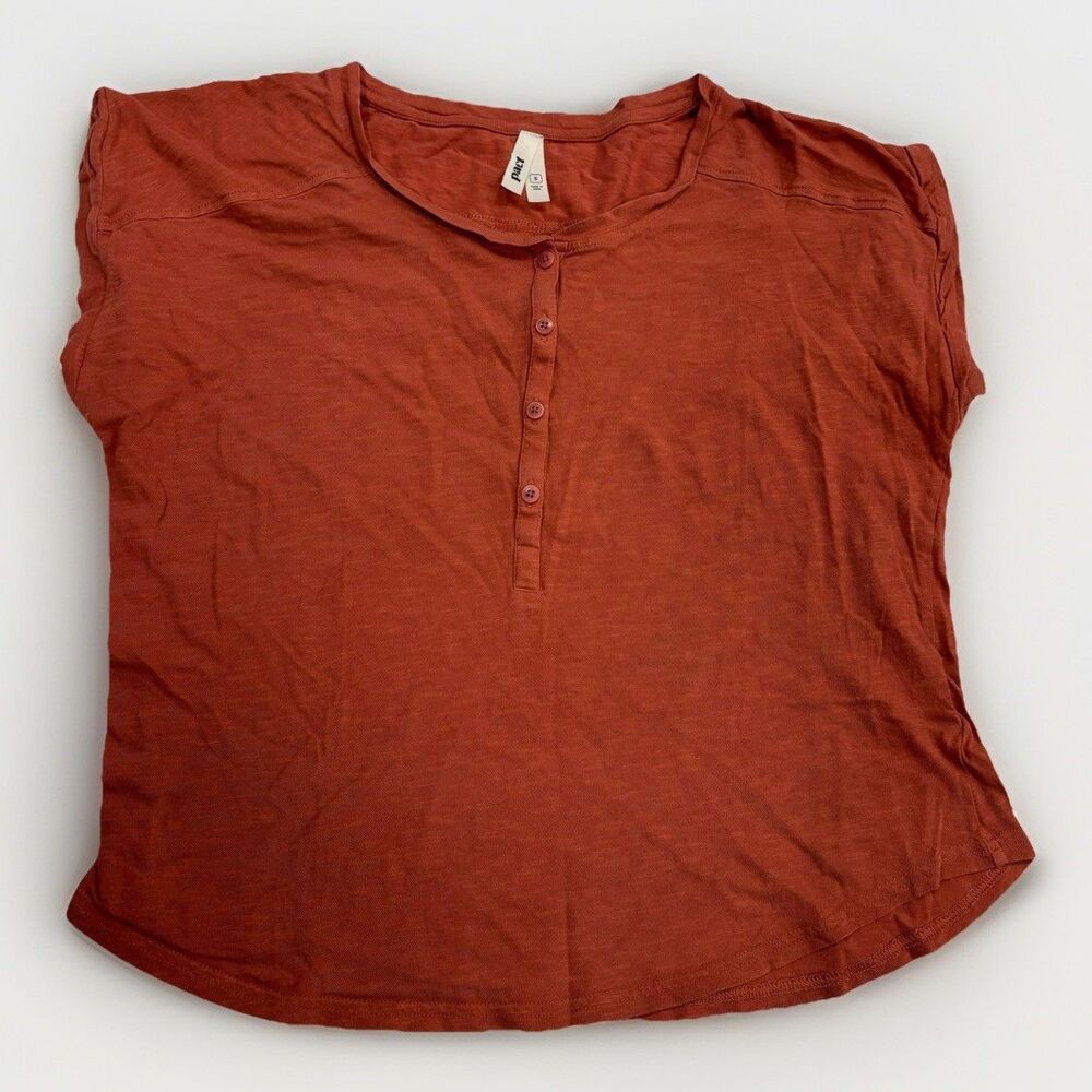 Pact Tshirt Womens Size Small Burnt Orange Half Button Casual